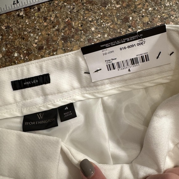 Worthington Pants Women 4 JCPenney Ivory Lined Wide Leg Dress Slacks Work Office - Picture 3 of 8
